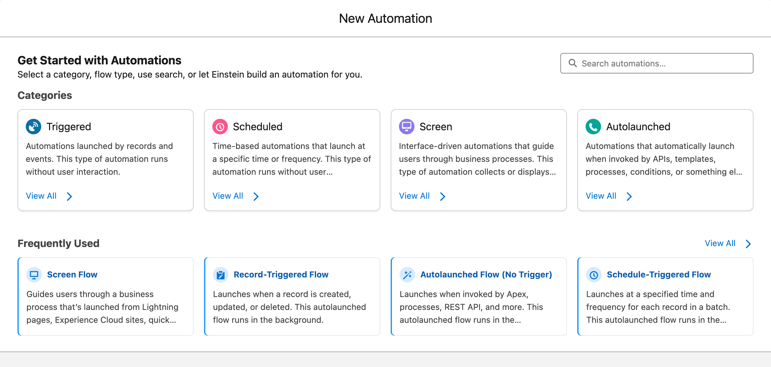 The options for Flow types available when you build a new Flow in Salesforce