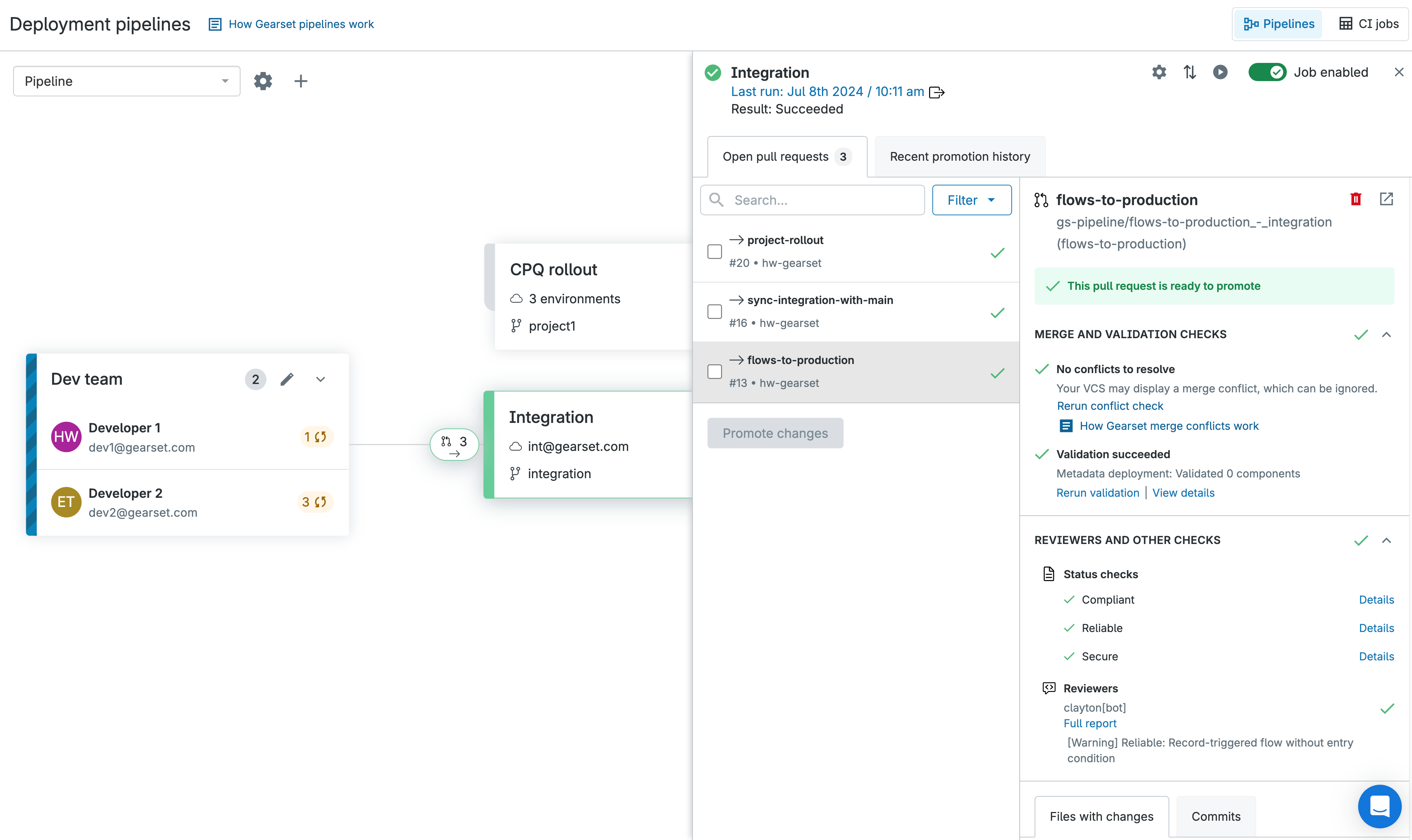 Code Reviews deployment pipeline