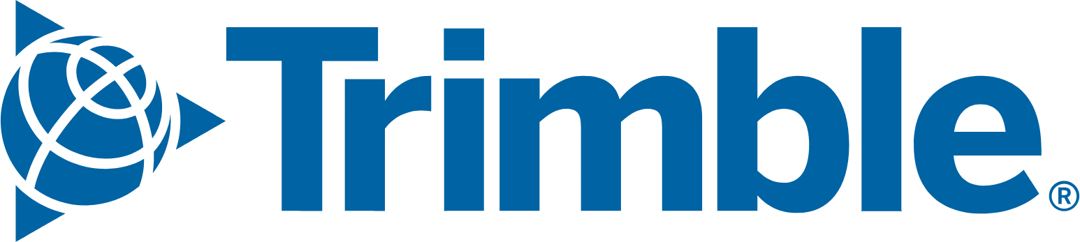 Trimble logo in blue featuring a globe with triangular accents on the left.